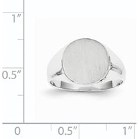 14K White Gold Signet Ring with Satin Finish and Engravable 10.0x11.0mm Top - Unisex, Adjustable by 0