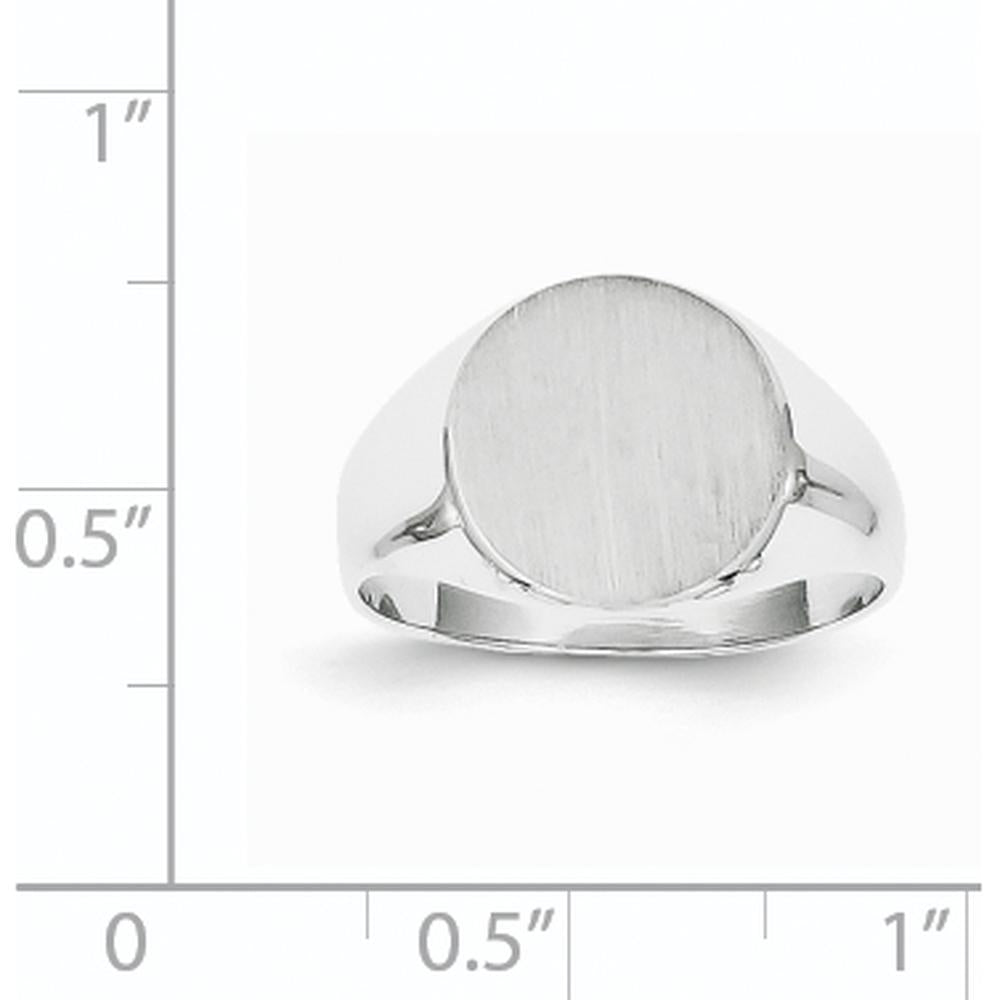 14K White Gold Signet Ring with Satin Finish and Engravable 10.0x11.0mm Top - Unisex, Adjustable by 0