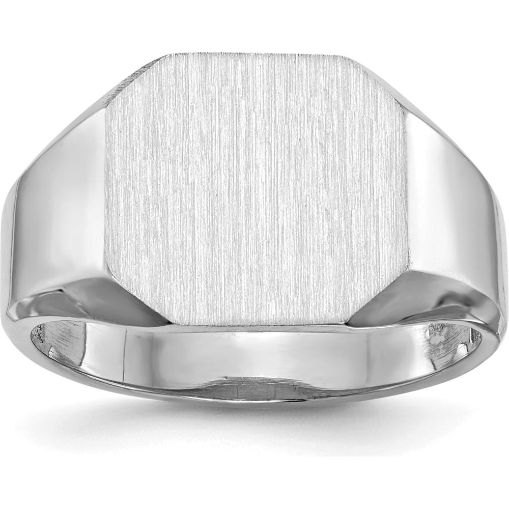 14K White Gold Signet Ring with Satin Finish and Open Back Design by 0