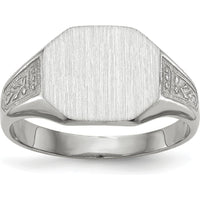 14K White Gold Signet Ring with Satin Finish and Rhodium Plating - 11.0x9.0mm Top by 0
