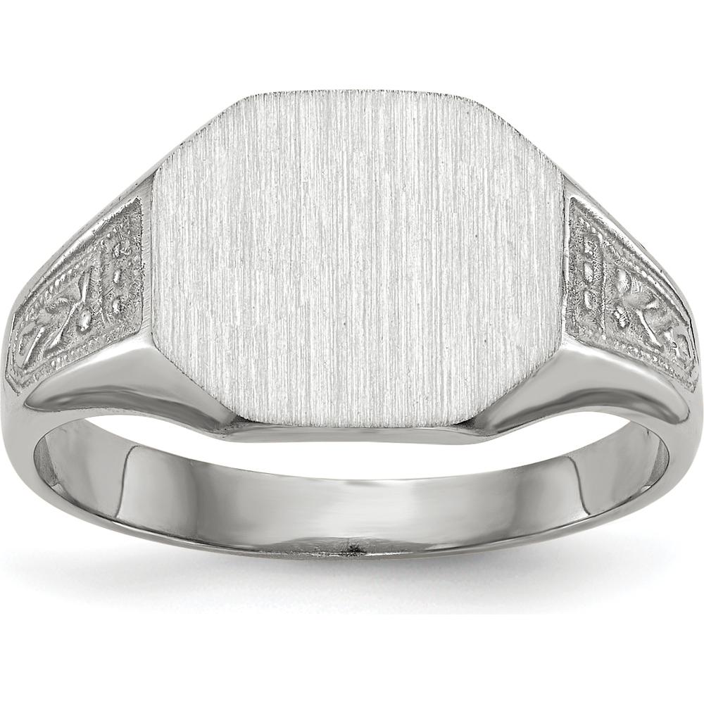 14K White Gold Signet Ring with Satin Finish and Rhodium Plating - 11.0x9.0mm Top by 0