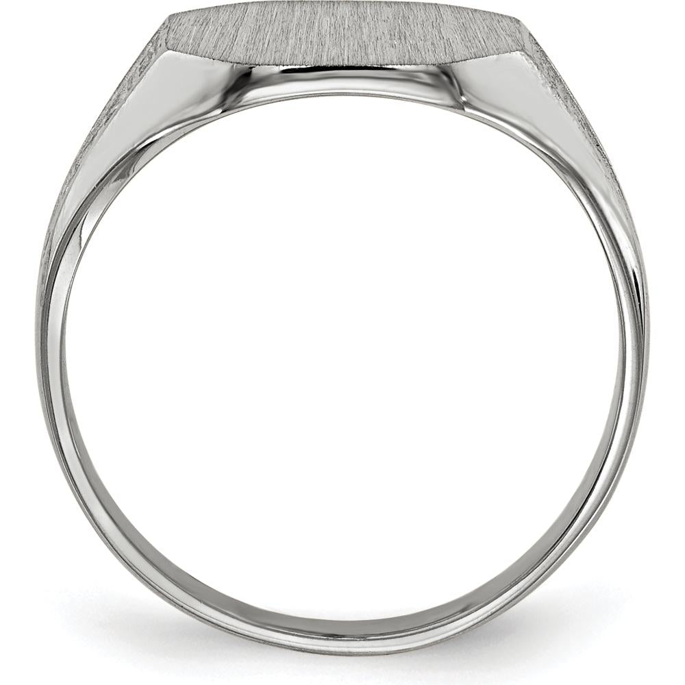 14K White Gold Signet Ring with Satin Finish and Rhodium Plating - 11.0x9.0mm Top by 0