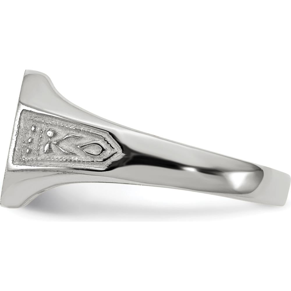 14K White Gold Signet Ring with Satin Finish and Rhodium Plating - 11.0x9.0mm Top by 0