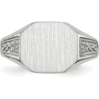 14K White Gold Signet Ring with Satin Finish and Rhodium Plating - 11.0x9.0mm Top by 0