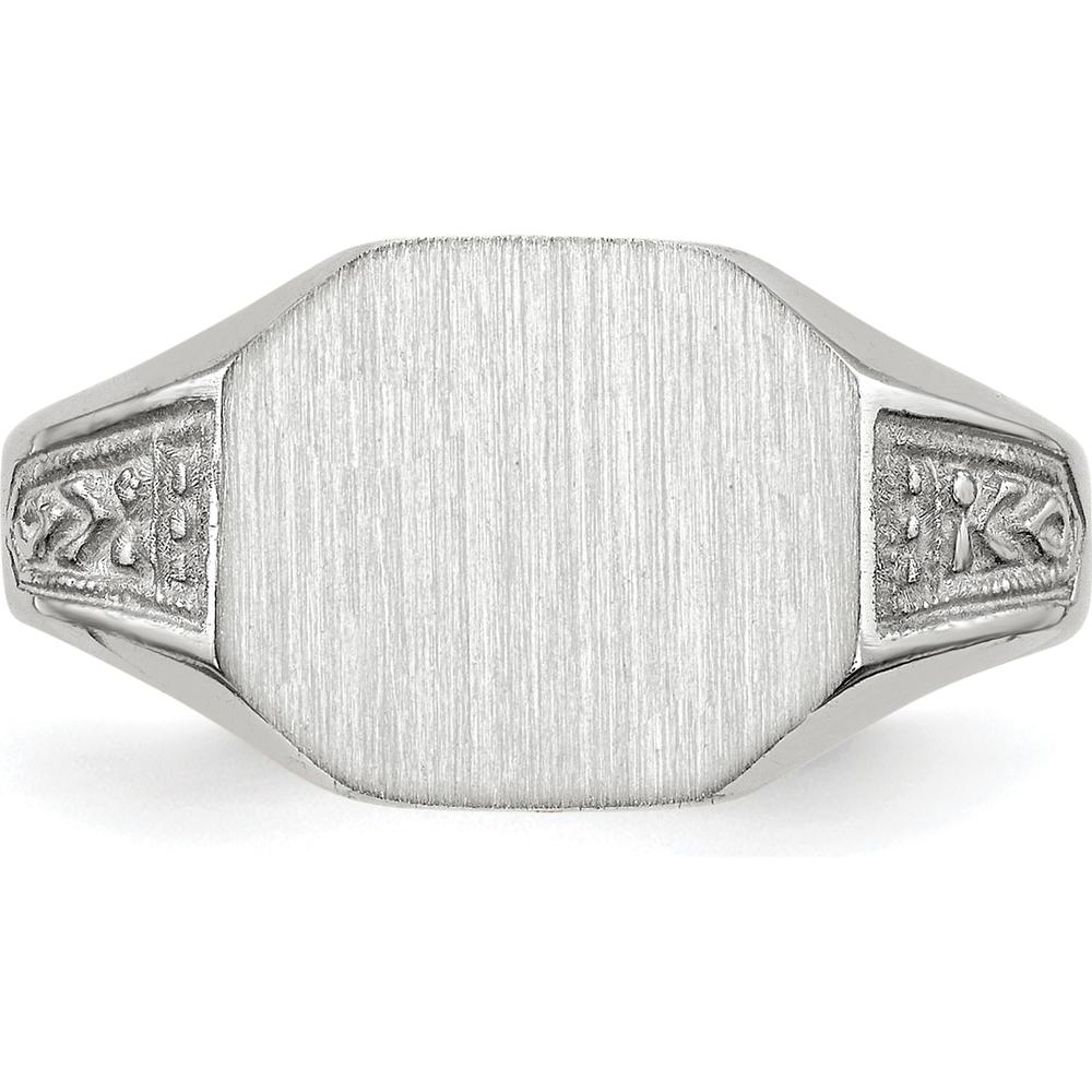 14K White Gold Signet Ring with Satin Finish and Rhodium Plating - 11.0x9.0mm Top by 0