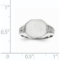 14K White Gold Signet Ring with Satin Finish and Rhodium Plating - 11.0x9.0mm Top by 0