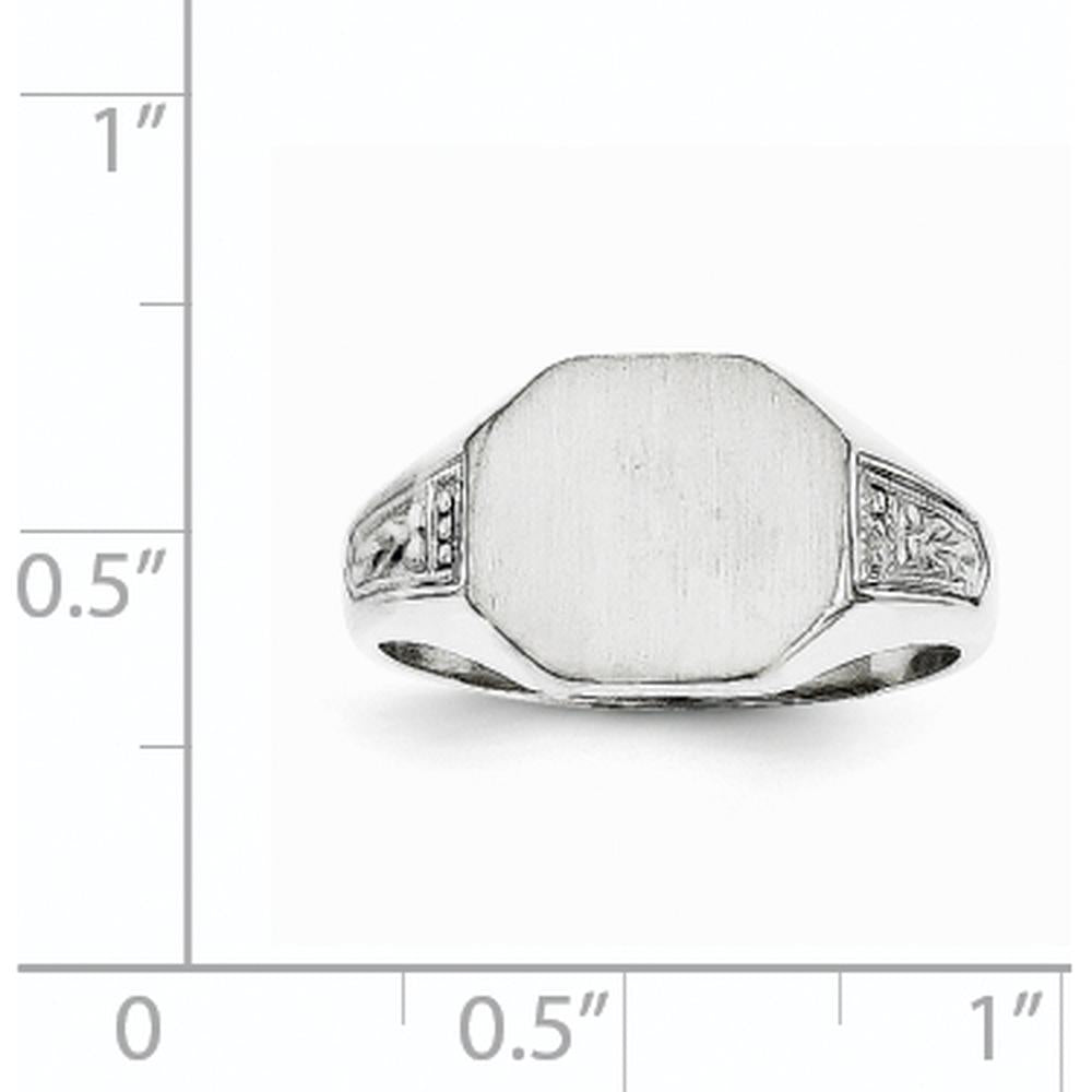 14K White Gold Signet Ring with Satin Finish and Rhodium Plating - 11.0x9.0mm Top by 0