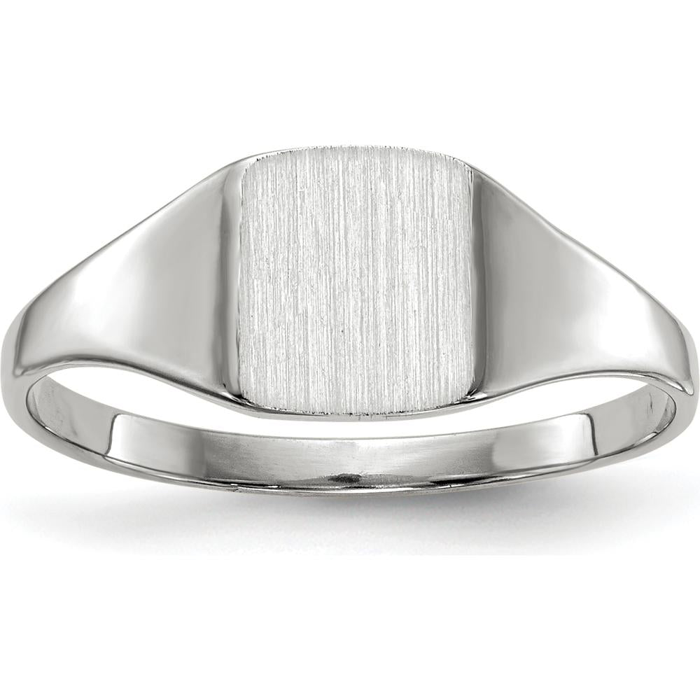 14K White Gold Signet Ring with Satin Finish and Rhodium Plating - 7.0x8.5mm by 0