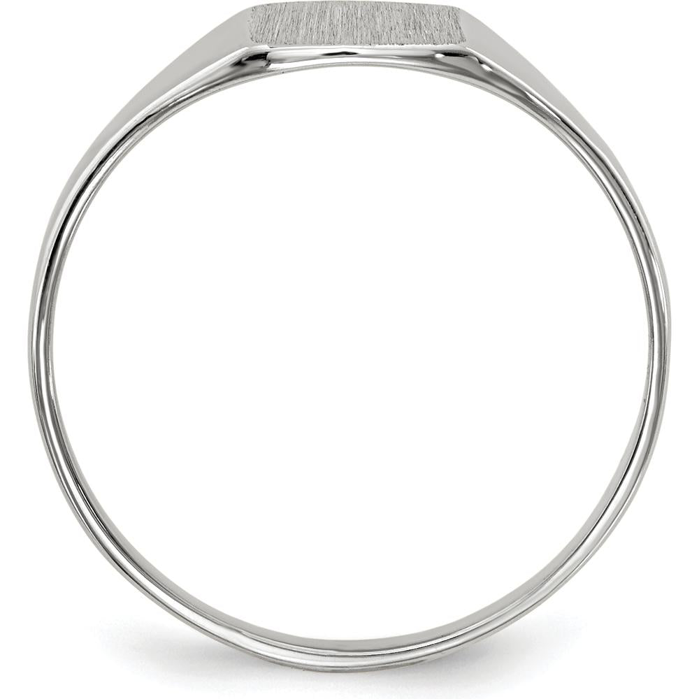 14K White Gold Signet Ring with Satin Finish and Rhodium Plating - 7.0x8.5mm by 0