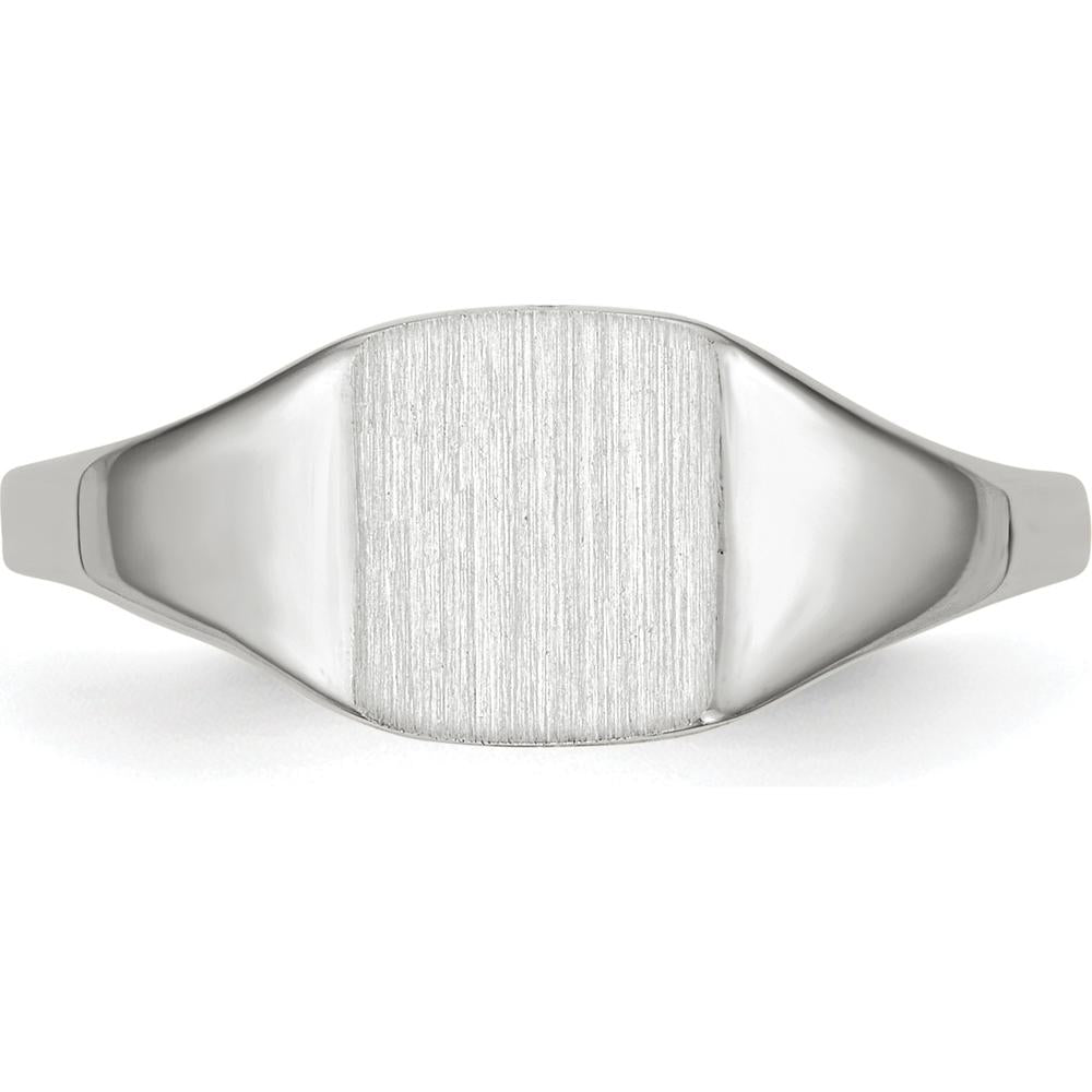14K White Gold Signet Ring with Satin Finish and Rhodium Plating - 7.0x8.5mm by 0