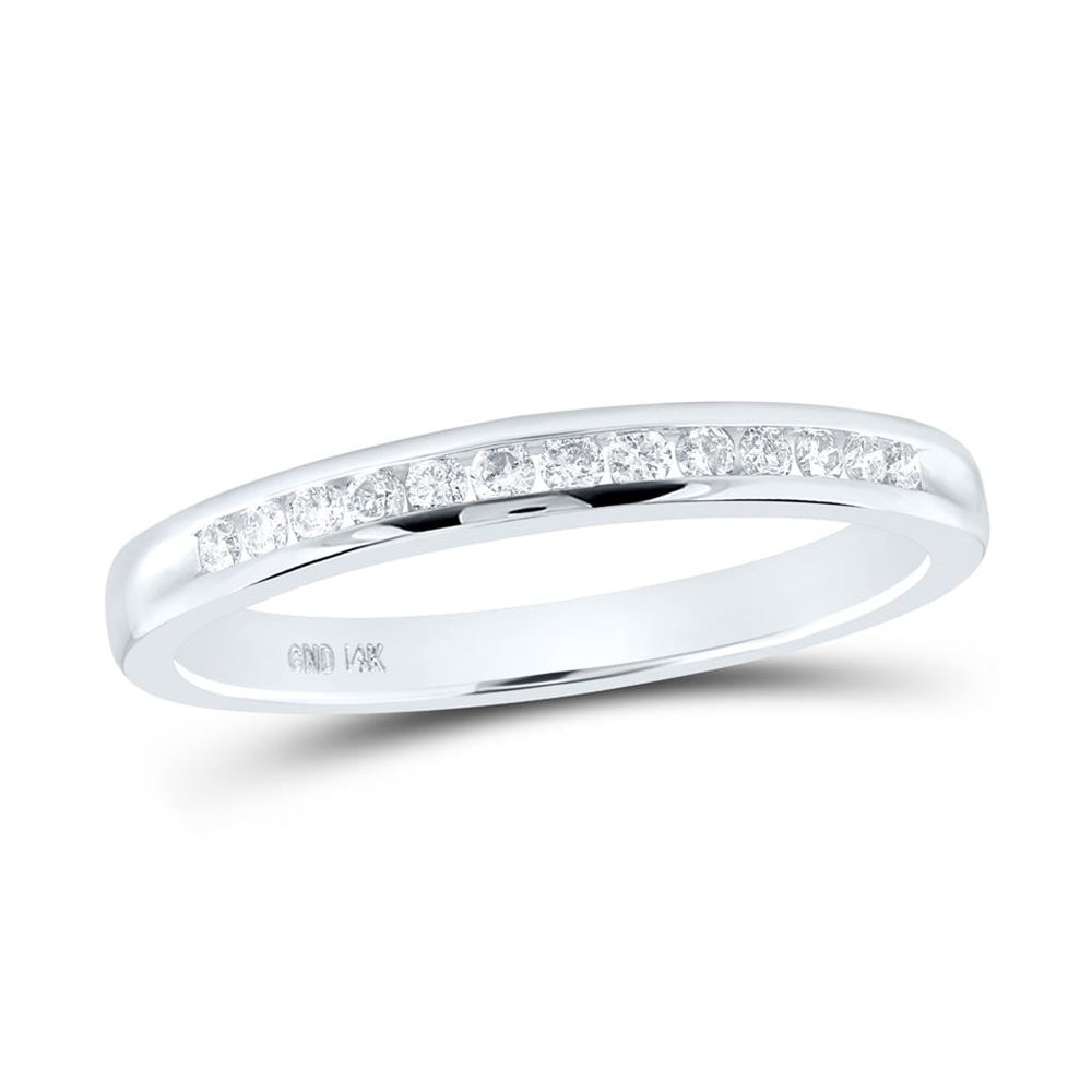 14K White Gold Single-Channel Wedding Band with Round Diamonds - 1/6 Carat Total Diamond Weight