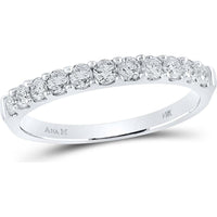 14K White Gold Single Row Wedding Band with Pavé Set Round Diamonds - 0.50 Carat Total Diamond Weight
