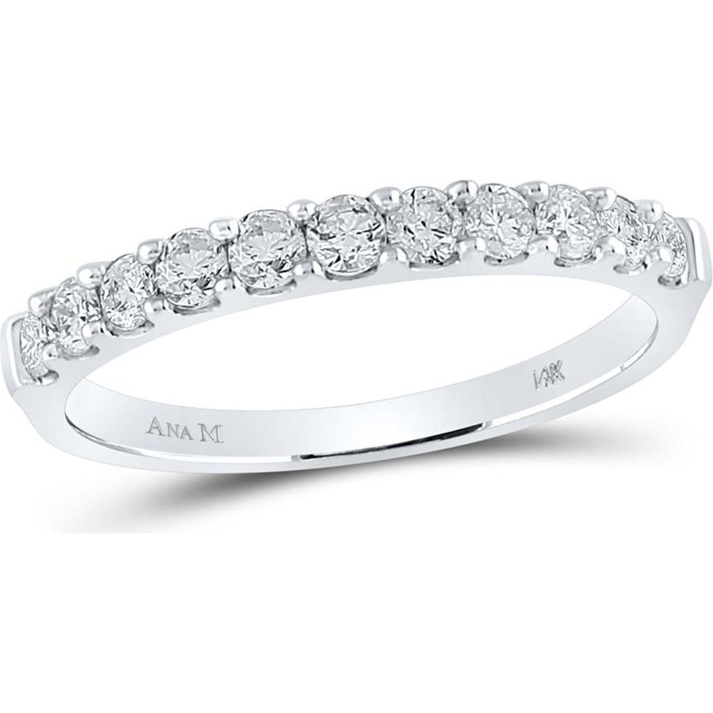 14K White Gold Single Row Wedding Band with Pavé Set Round Diamonds - 0.50 Carat Total Diamond Weight