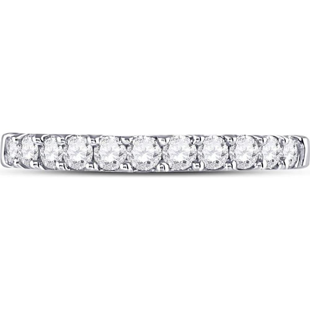 14K White Gold Single Row Wedding Band with Pavé Set Round Diamonds - 0.50 Carat Total Diamond Weight