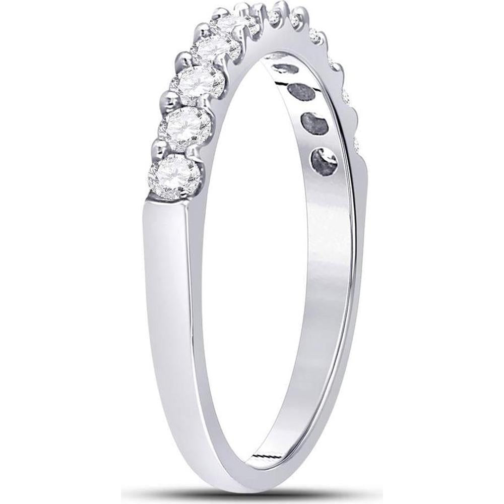 14K White Gold Single Row Wedding Band with Pavé Set Round Diamonds - 0.50 Carat Total Diamond Weight