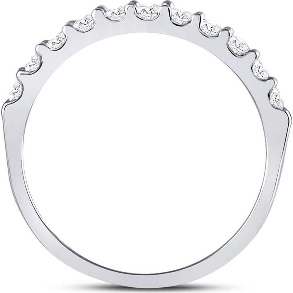 14K White Gold Single Row Wedding Band with Pavé Set Round Diamonds - 0.50 Carat Total Diamond Weight