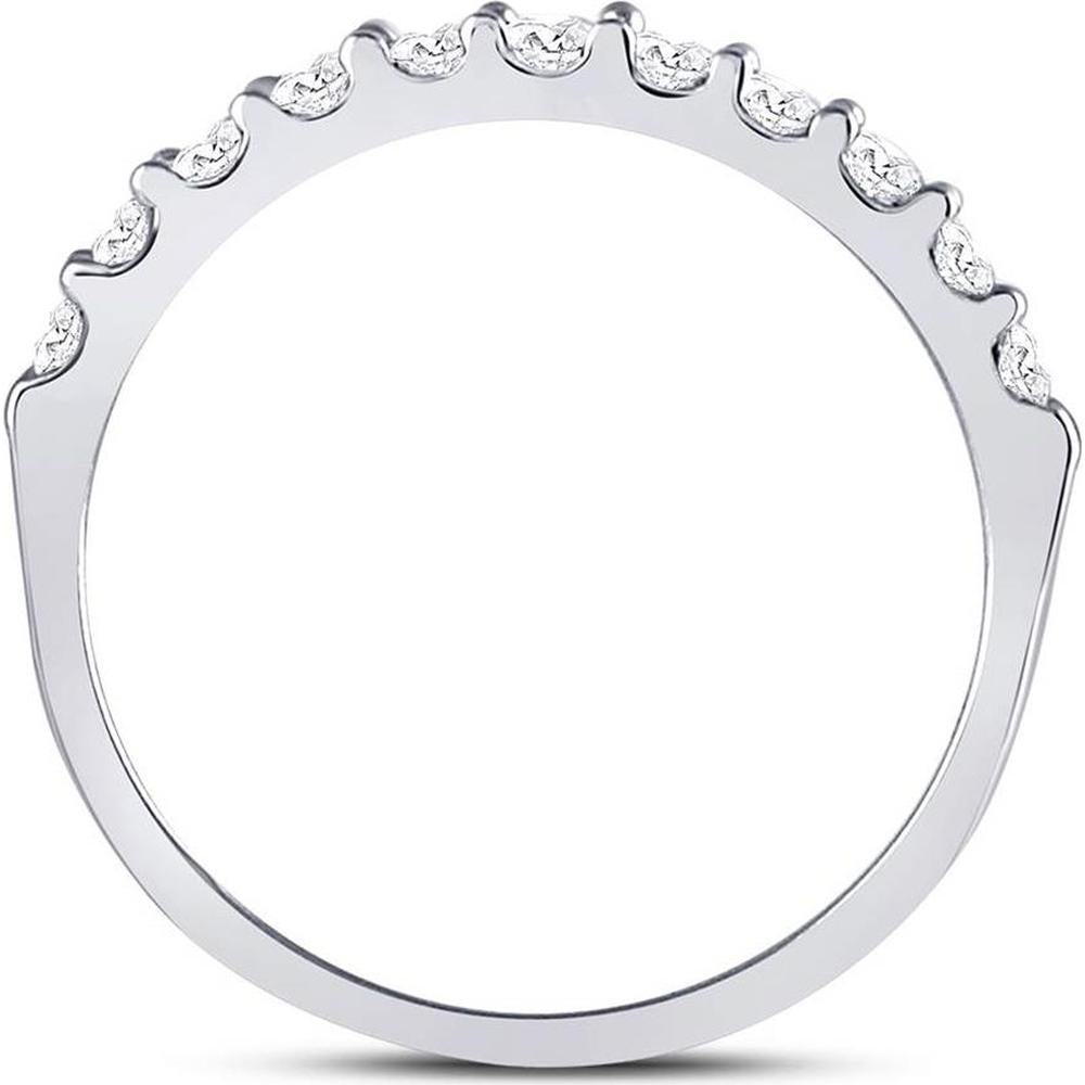 14K White Gold Single Row Wedding Band with Pavé Set Round Diamonds - 0.50 Carat Total Diamond Weight