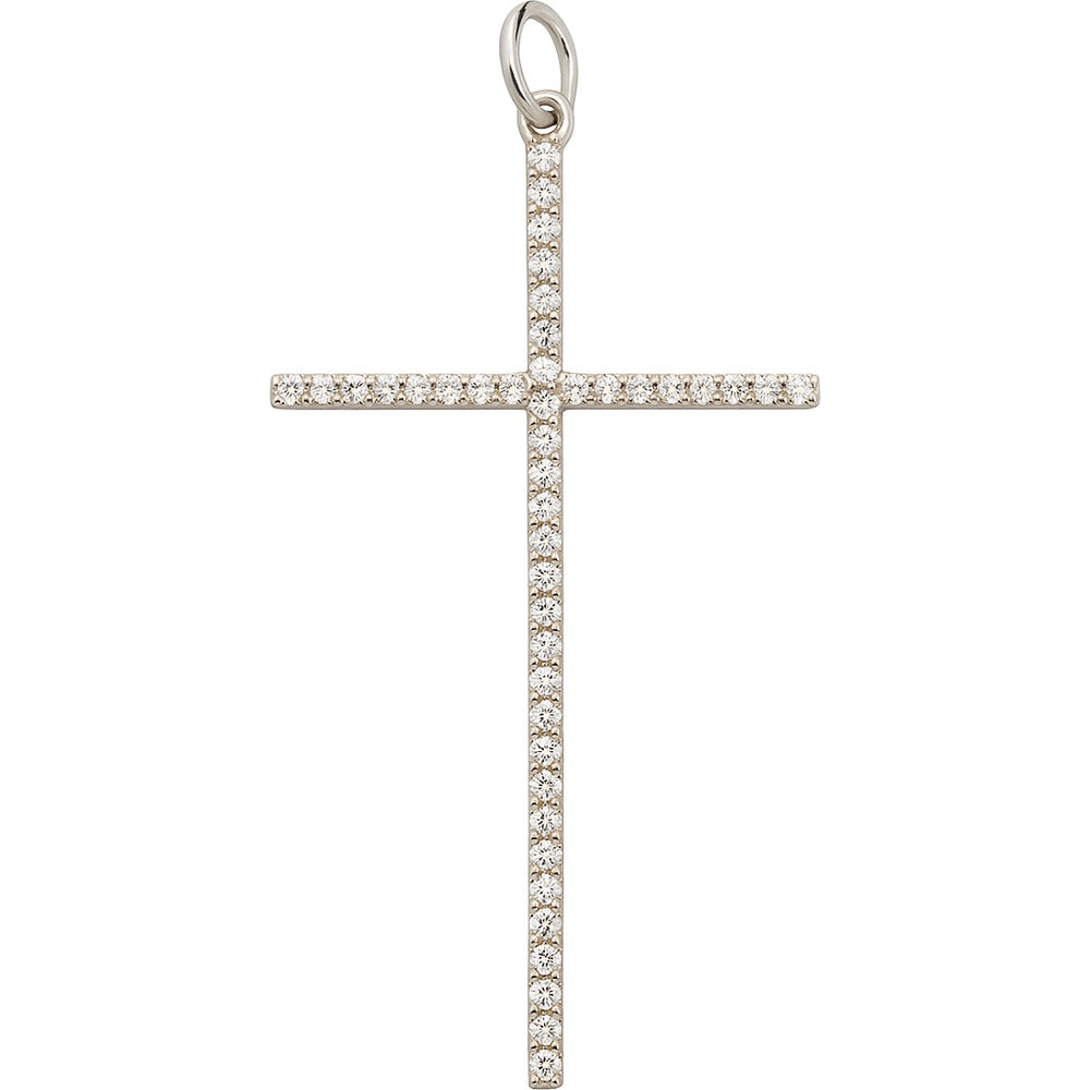 14K White Gold Sleek Prong-Set Round Diamond Cross Pendant - 0.64 Carat Total Diamond Weight by Auriventus