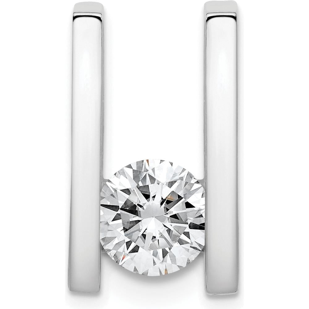 14K White Gold Slide Pendant Mounting for 7.5mm Stone, Fits Omega Chains - Rhodium Plated by Oro Pregiato