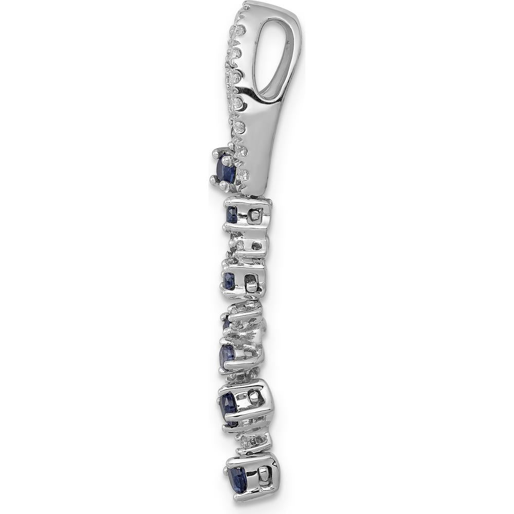 14K White Gold Slide Pendant with Round Lab-Created Sapphires and Diamonds - 0.09 Carat Sapphire, 0.02 Carat Diamond Total Weight by Lumare Gioia