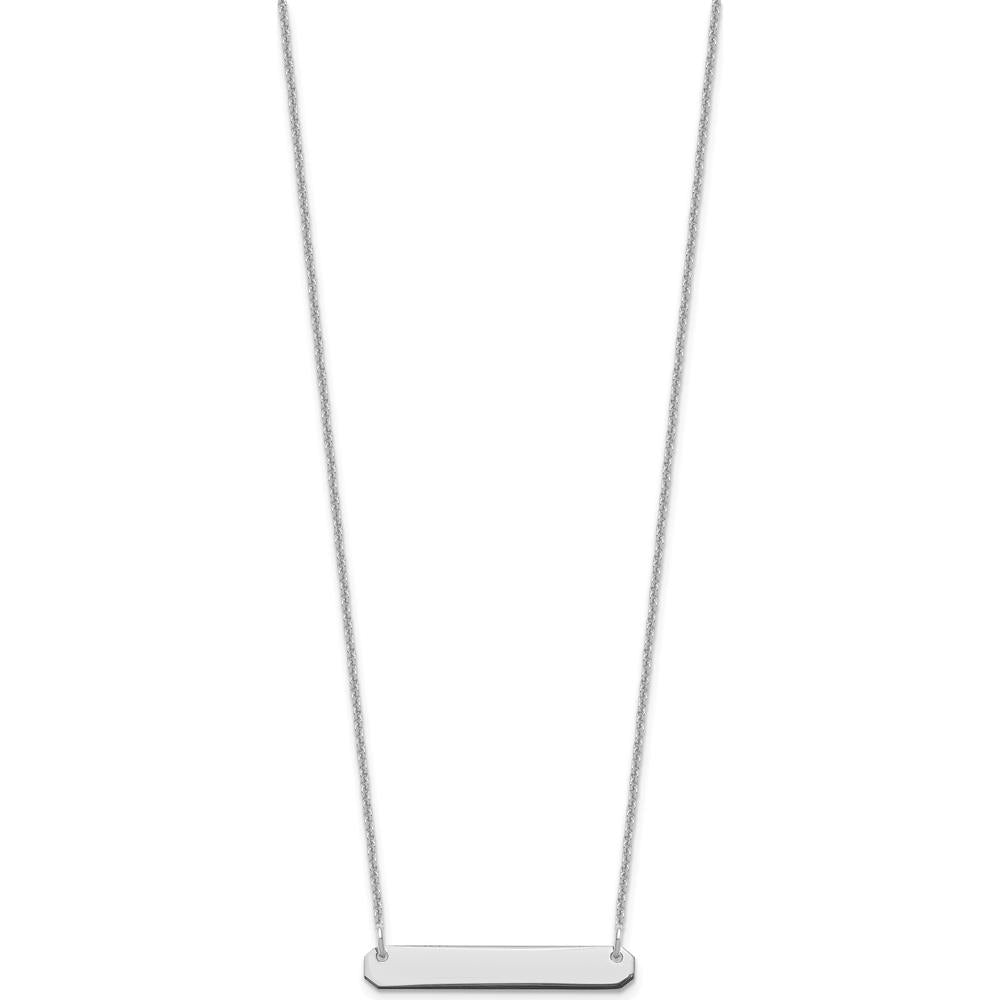 14K White Gold Small Blank Bar Necklace with Rhodium Plated Cable Chain - 18" Length by Oro Pregiato