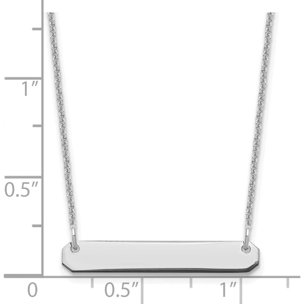 14K White Gold Small Blank Bar Necklace with Rhodium Plated Cable Chain - 18" Length by Oro Pregiato