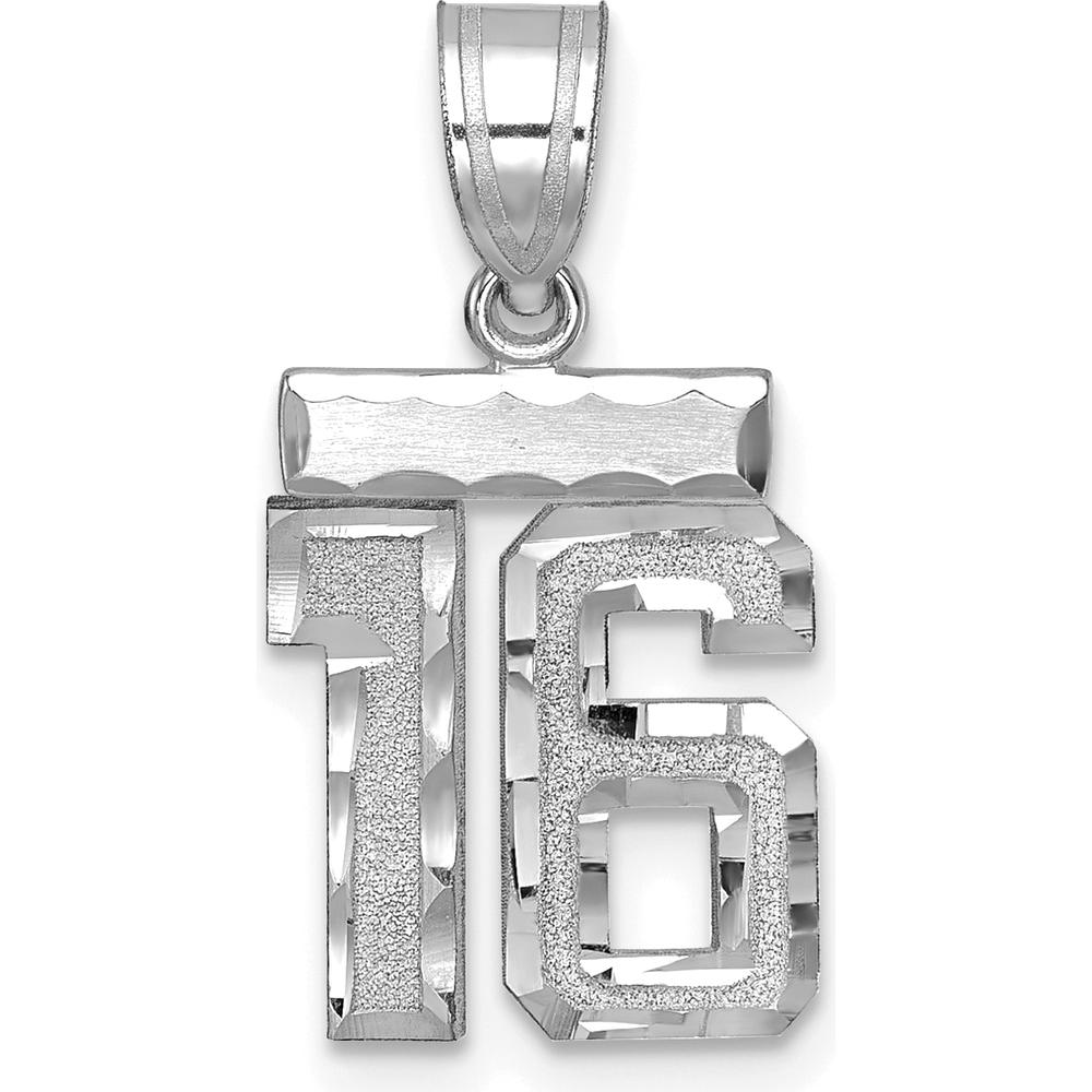 14K White Gold Small Brushed and Diamond-Cut Number 16 Pendant by Oro Pregiato