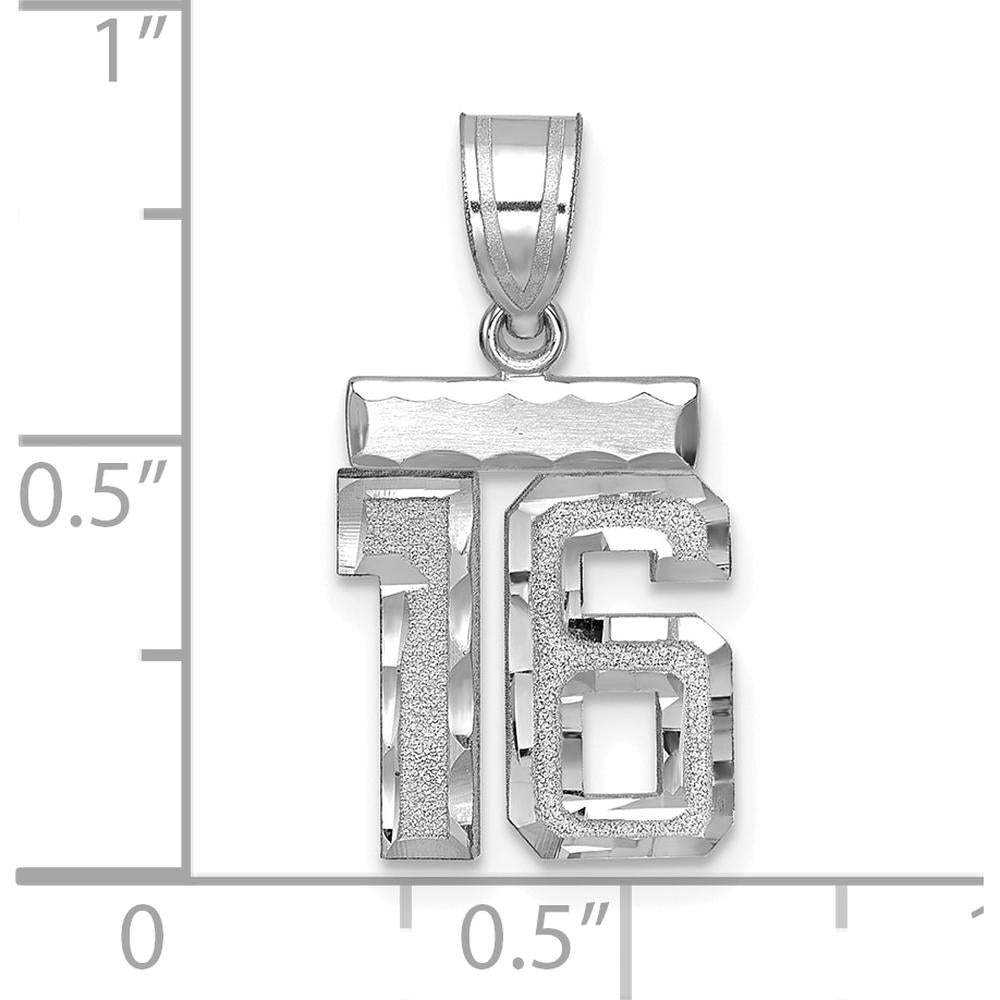 14K White Gold Small Brushed and Diamond-Cut Number 16 Pendant by Oro Pregiato