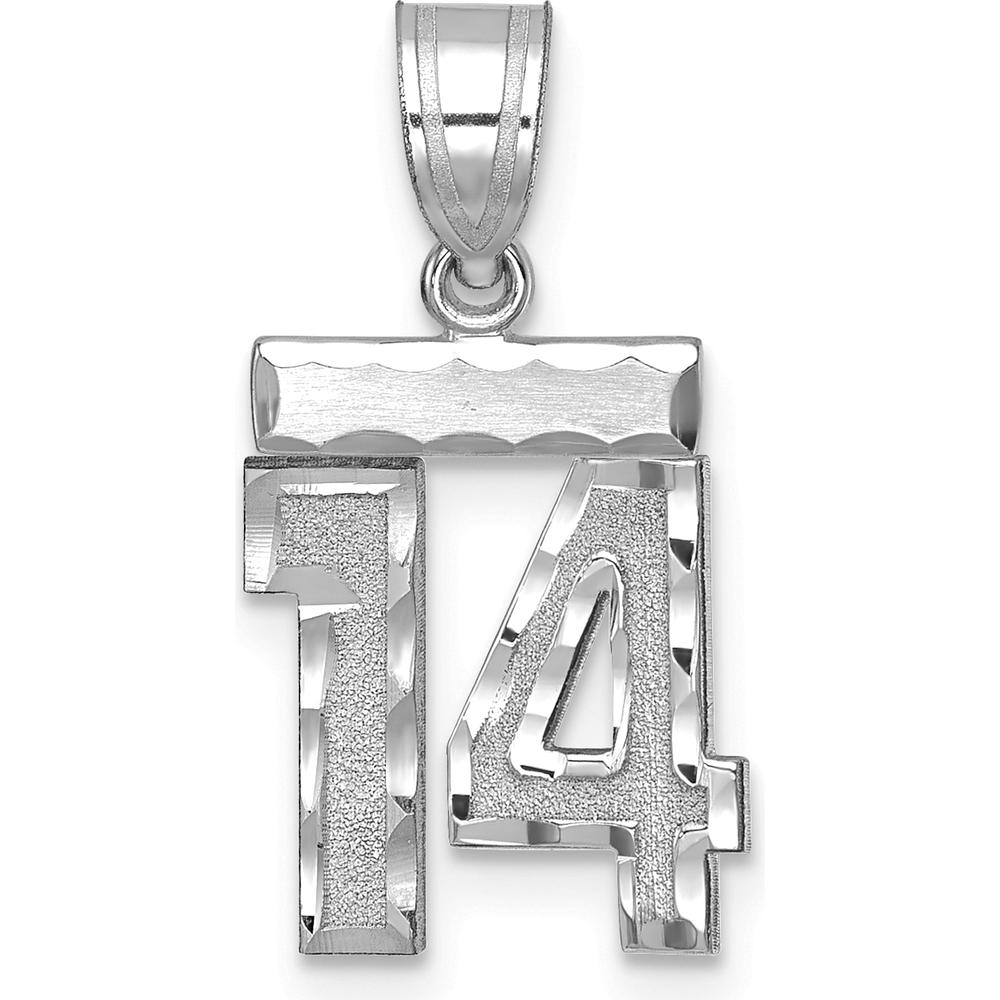 14K White Gold Small Brushed Diamond-Cut Number 14 Charm by Oro Pregiato