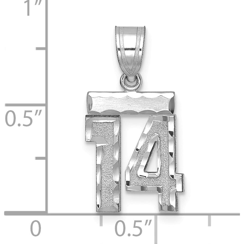 14K White Gold Small Brushed Diamond-Cut Number 14 Charm by Oro Pregiato