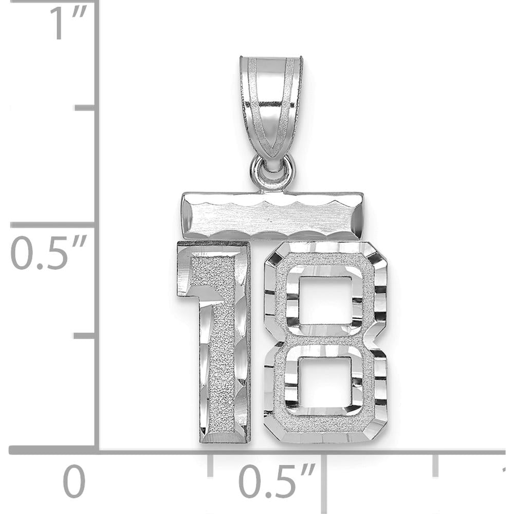 14K White Gold Small Brushed Diamond-Cut Number 18 Charm with Rhodium Plating by Oro Pregiato