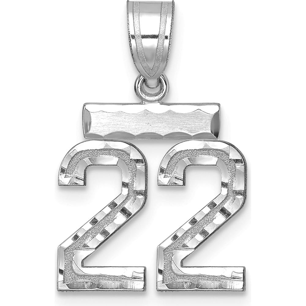 14K White Gold Small Brushed Diamond-Cut Number 22 Pendant by Oro Pregiato
