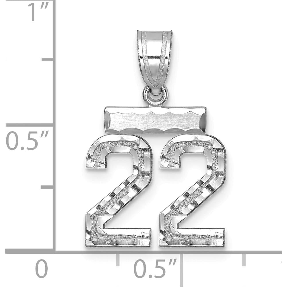 14K White Gold Small Brushed Diamond-Cut Number 22 Pendant by Oro Pregiato