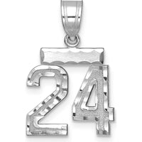 14K White Gold Small Brushed Diamond-Cut Number 24 Pendant by Oro Pregiato