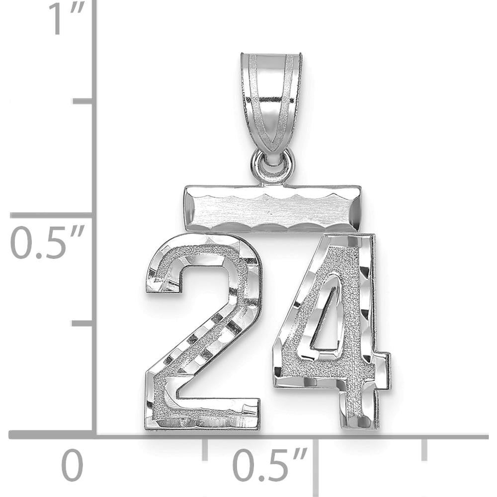 14K White Gold Small Brushed Diamond-Cut Number 24 Pendant by Oro Pregiato