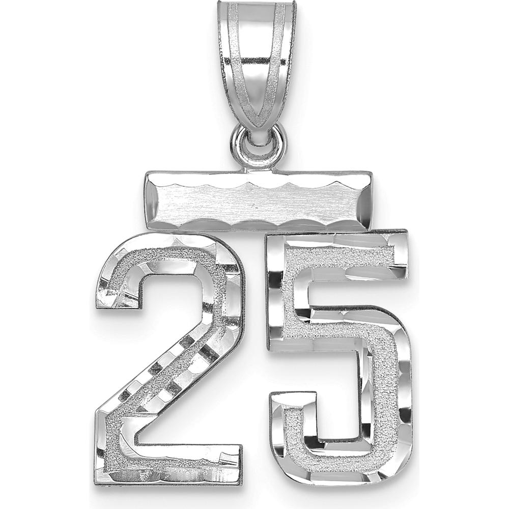 14K White Gold Small Brushed Diamond-Cut Number 25 Charm Pendant by Oro Pregiato
