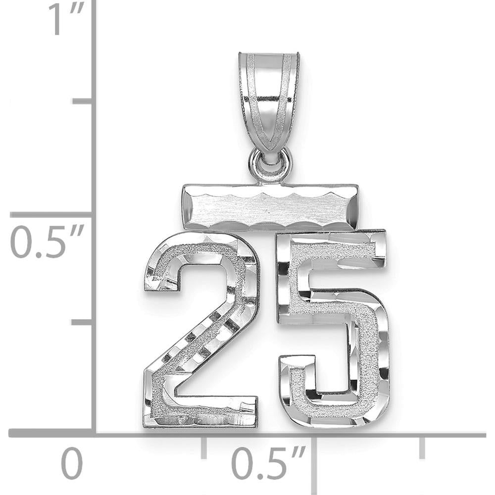 14K White Gold Small Brushed Diamond-Cut Number 25 Charm Pendant by Oro Pregiato