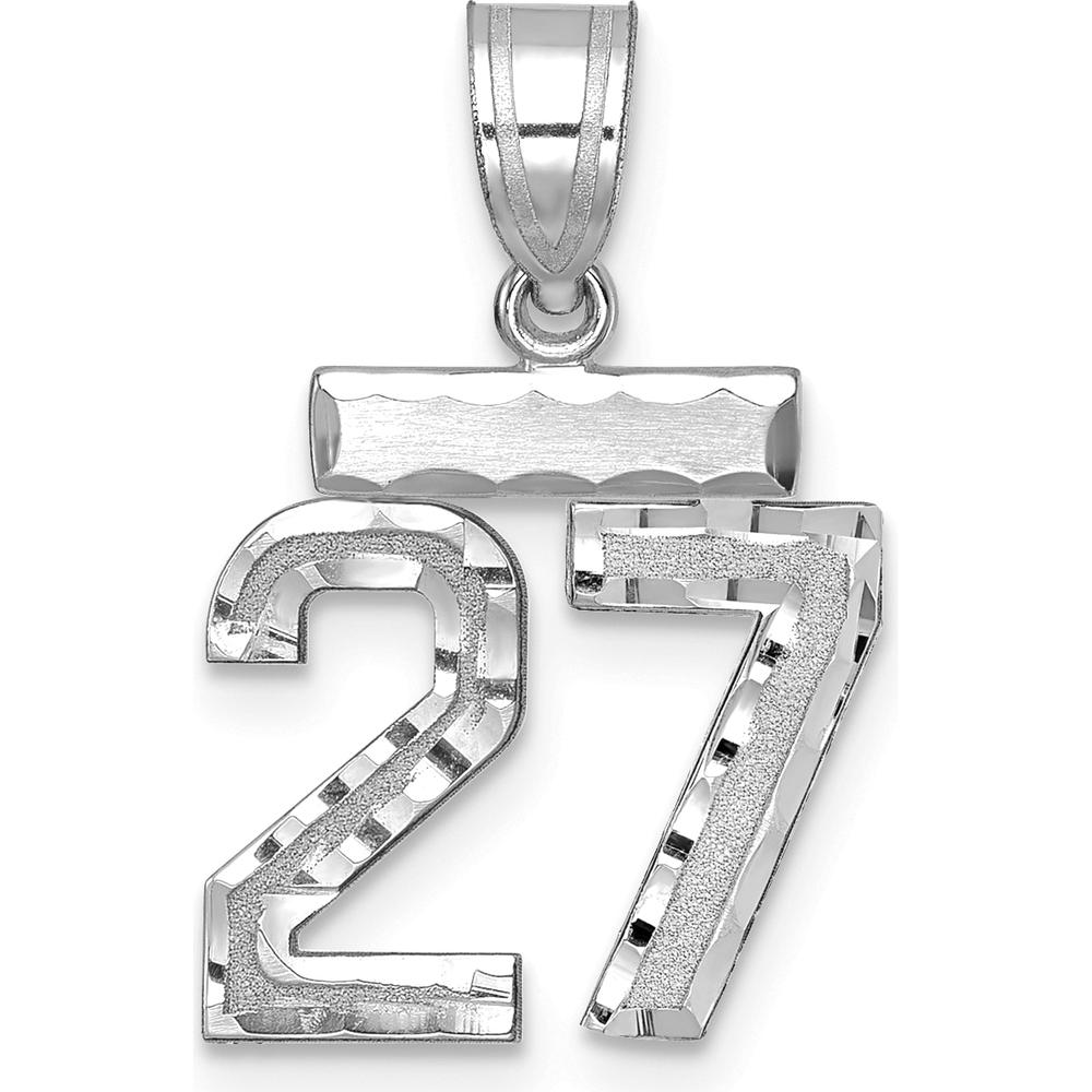 14K White Gold Small Brushed Diamond-Cut Number 27 Charm with Rhodium Plating by Oro Pregiato