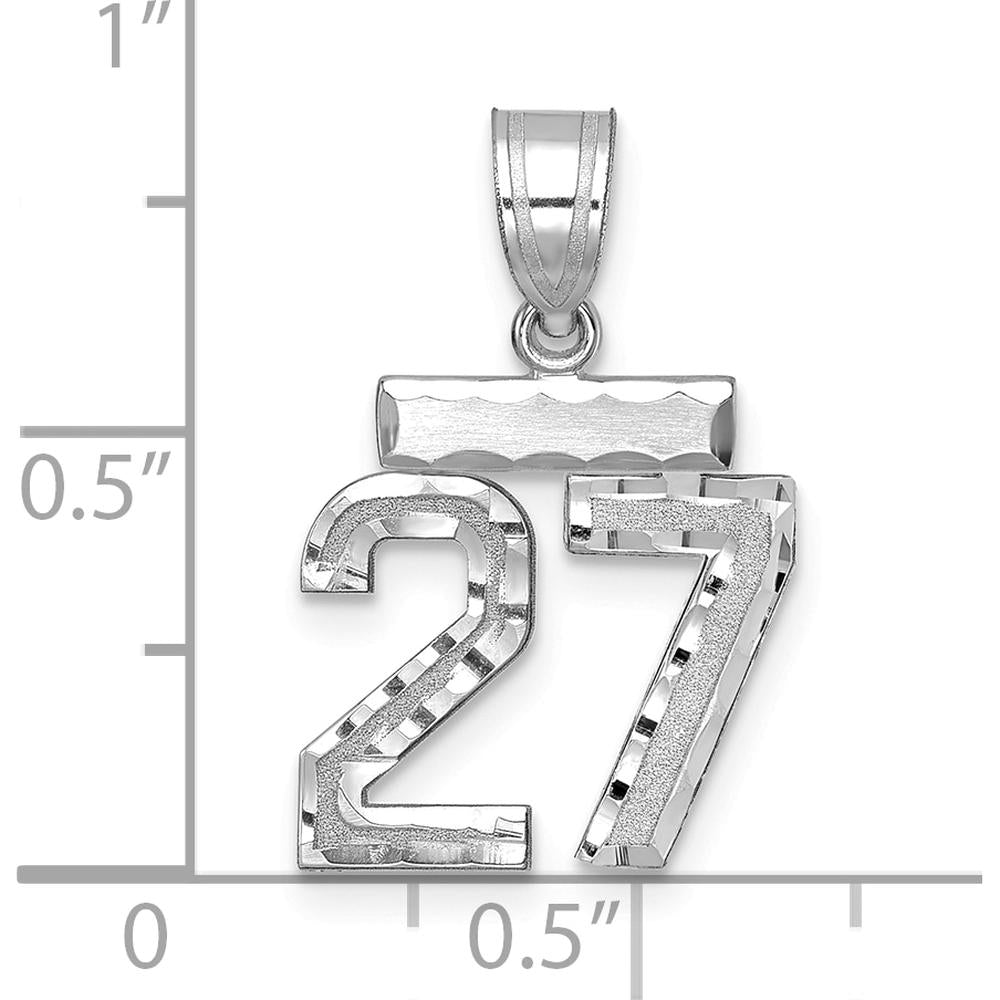 14K White Gold Small Brushed Diamond-Cut Number 27 Charm with Rhodium Plating by Oro Pregiato