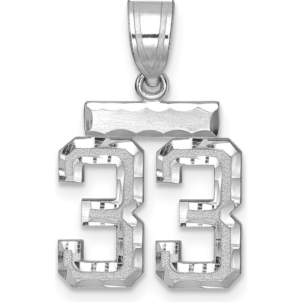 14K White Gold Small Brushed Diamond-Cut Number 33 Charm - Rhodium Plated by Oro Pregiato