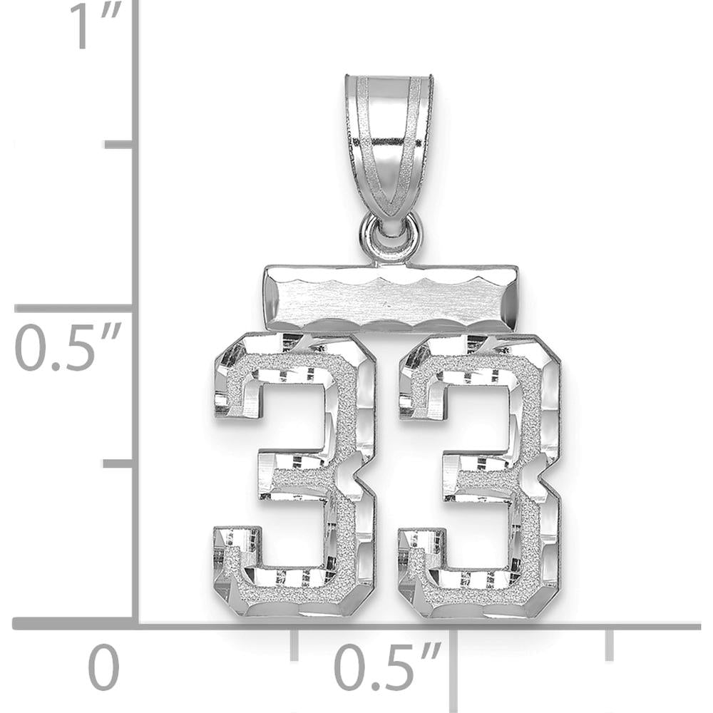 14K White Gold Small Brushed Diamond-Cut Number 33 Charm - Rhodium Plated by Oro Pregiato
