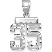 14K White Gold Small Brushed Diamond-Cut Number 35 Pendant by Oro Pregiato