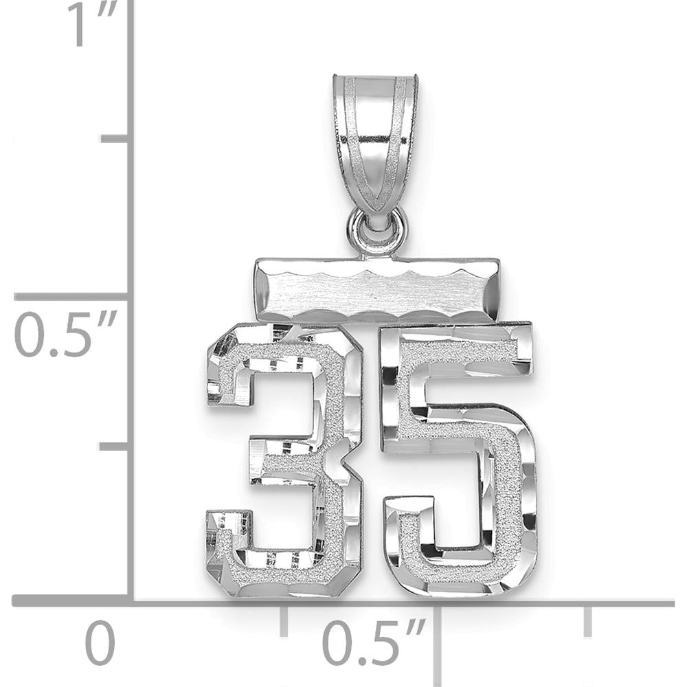 14K White Gold Small Brushed Diamond-Cut Number 35 Pendant by Oro Pregiato