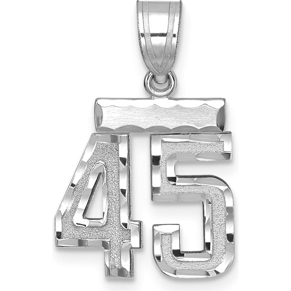 14K White Gold Small Brushed Diamond-Cut Number 45 Pendant - Rhodium-Plated by Oro Pregiato