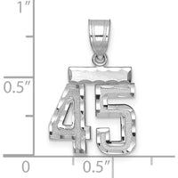 14K White Gold Small Brushed Diamond-Cut Number 45 Pendant - Rhodium-Plated by Oro Pregiato