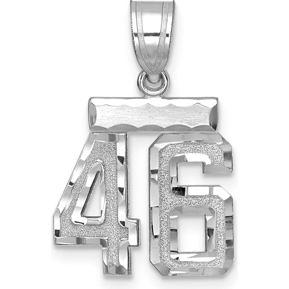 14K White Gold Small Brushed Diamond-Cut Number 46 Charm - Rhodium Plated by Oro Pregiato