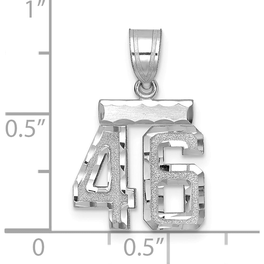 14K White Gold Small Brushed Diamond-Cut Number 46 Charm - Rhodium Plated by Oro Pregiato