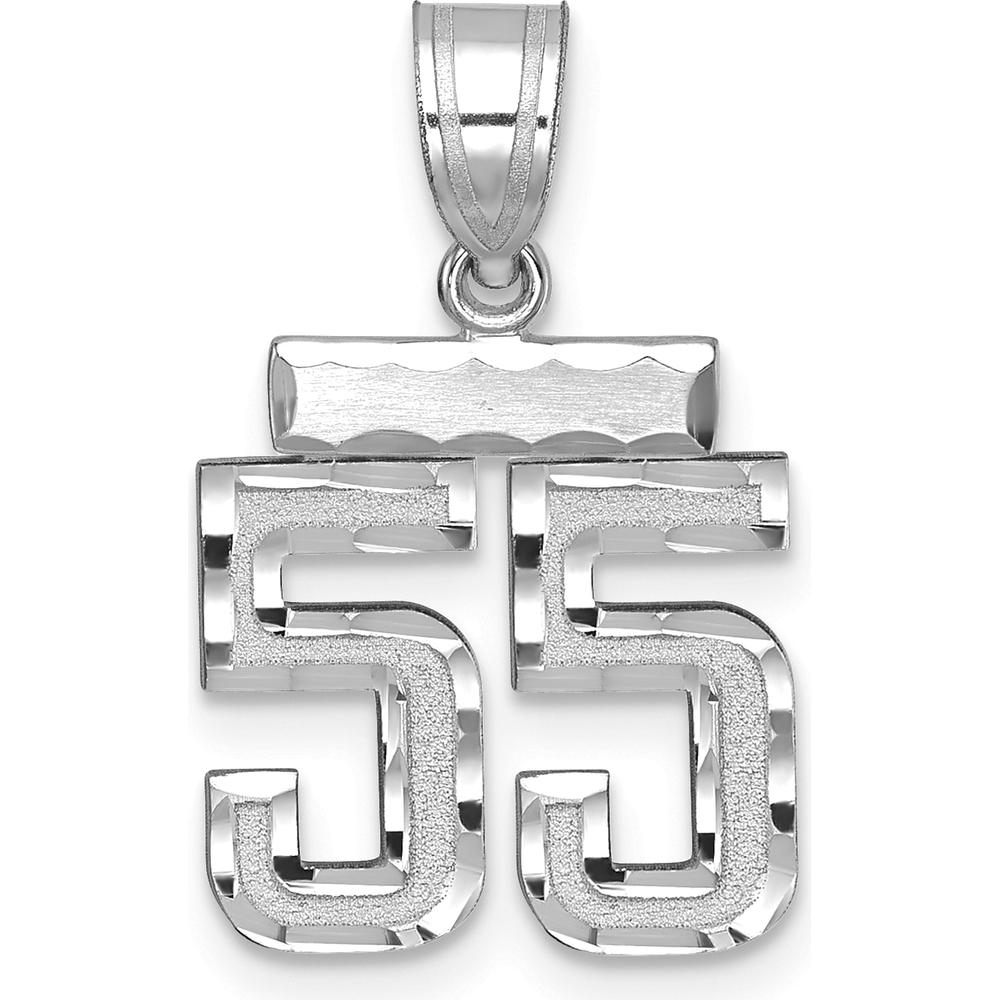 14K White Gold Small Brushed Diamond-Cut Number 55 Pendant Charm by Oro Pregiato