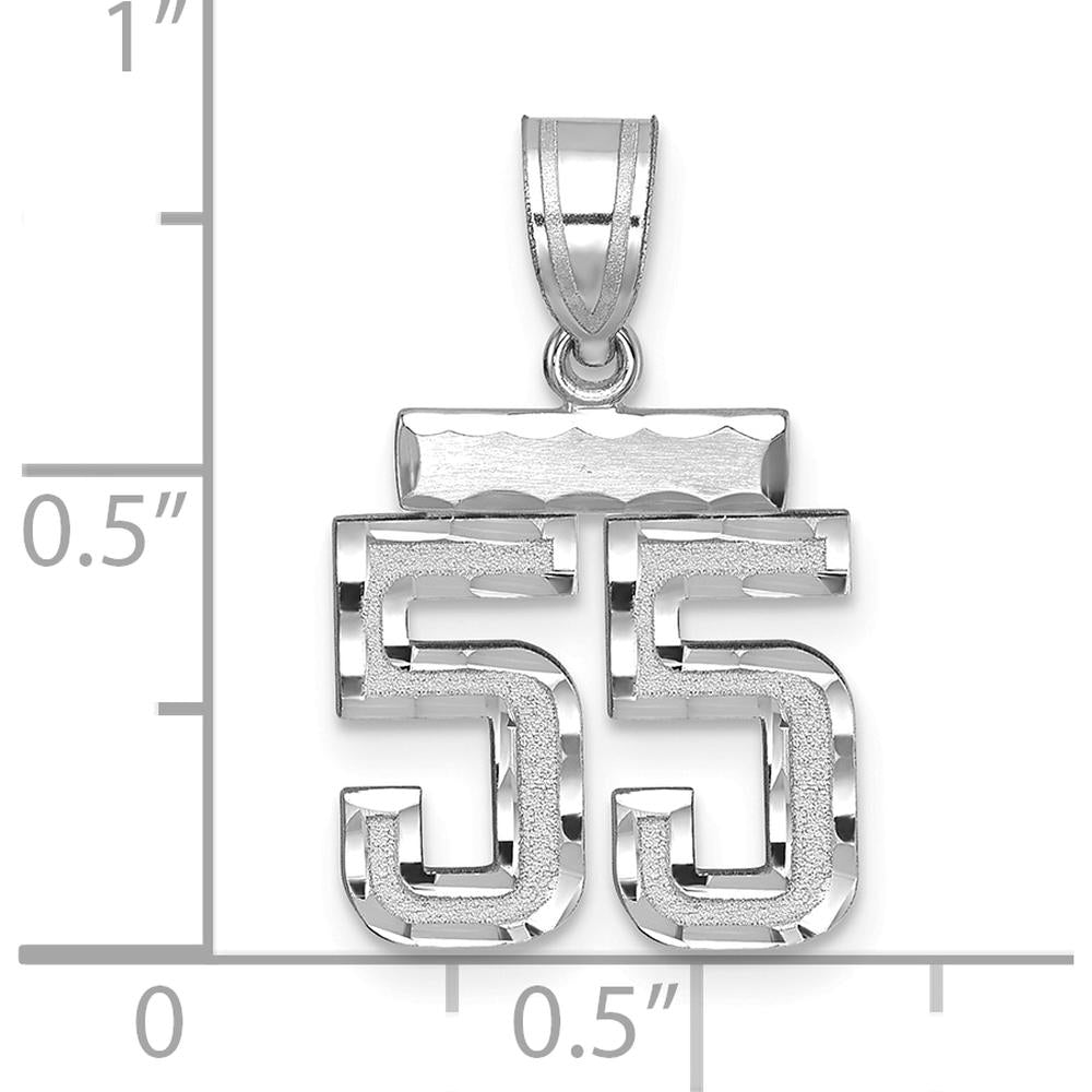 14K White Gold Small Brushed Diamond-Cut Number 55 Pendant Charm by Oro Pregiato