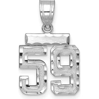 14K White Gold Small Brushed Diamond-Cut Number 59 Pendant - Elegant White Gold Charm by Oro Pregiato